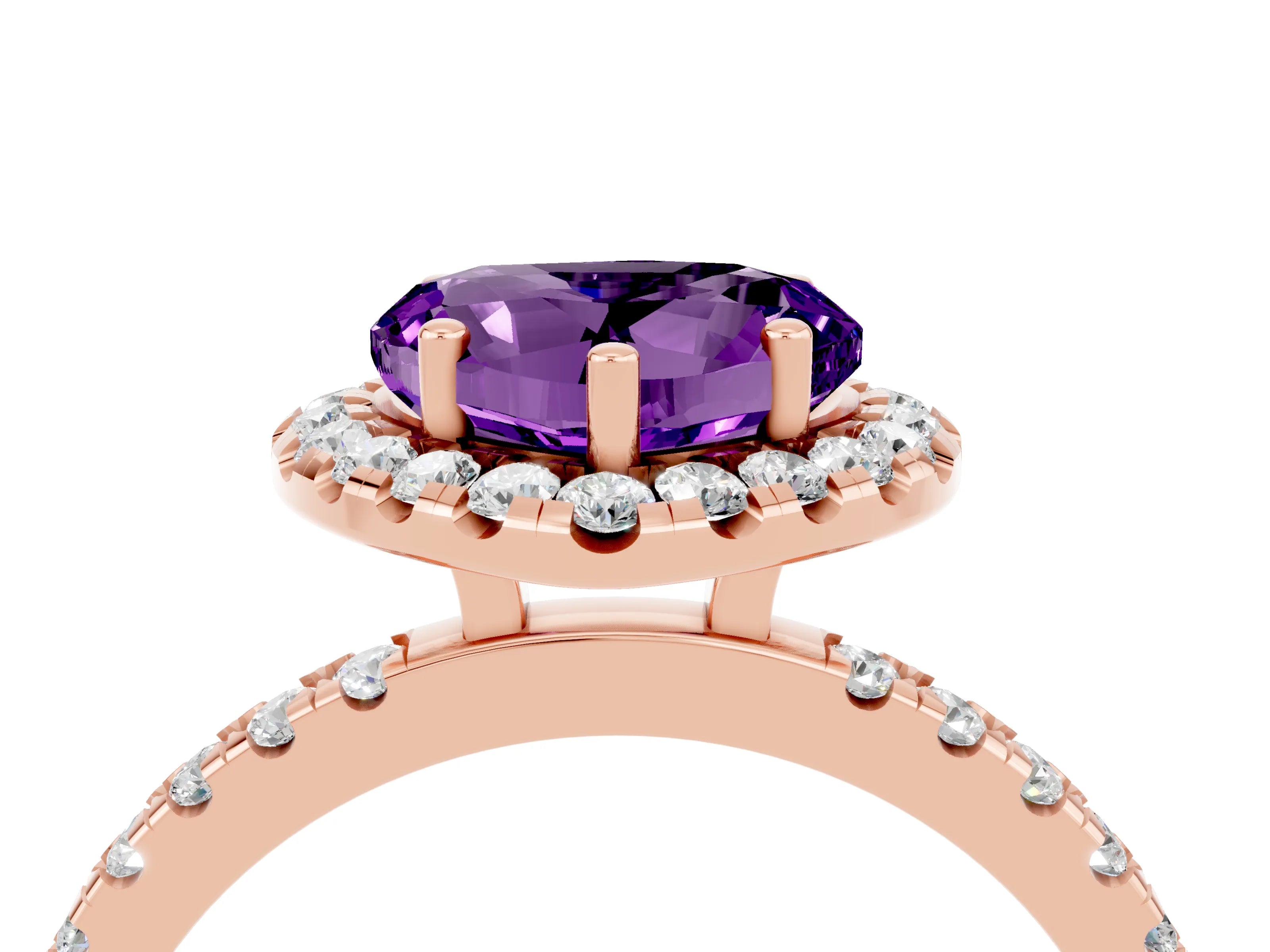 Rose gold Heart Cut Halo Diamond Pave Band with Prong Setting_4