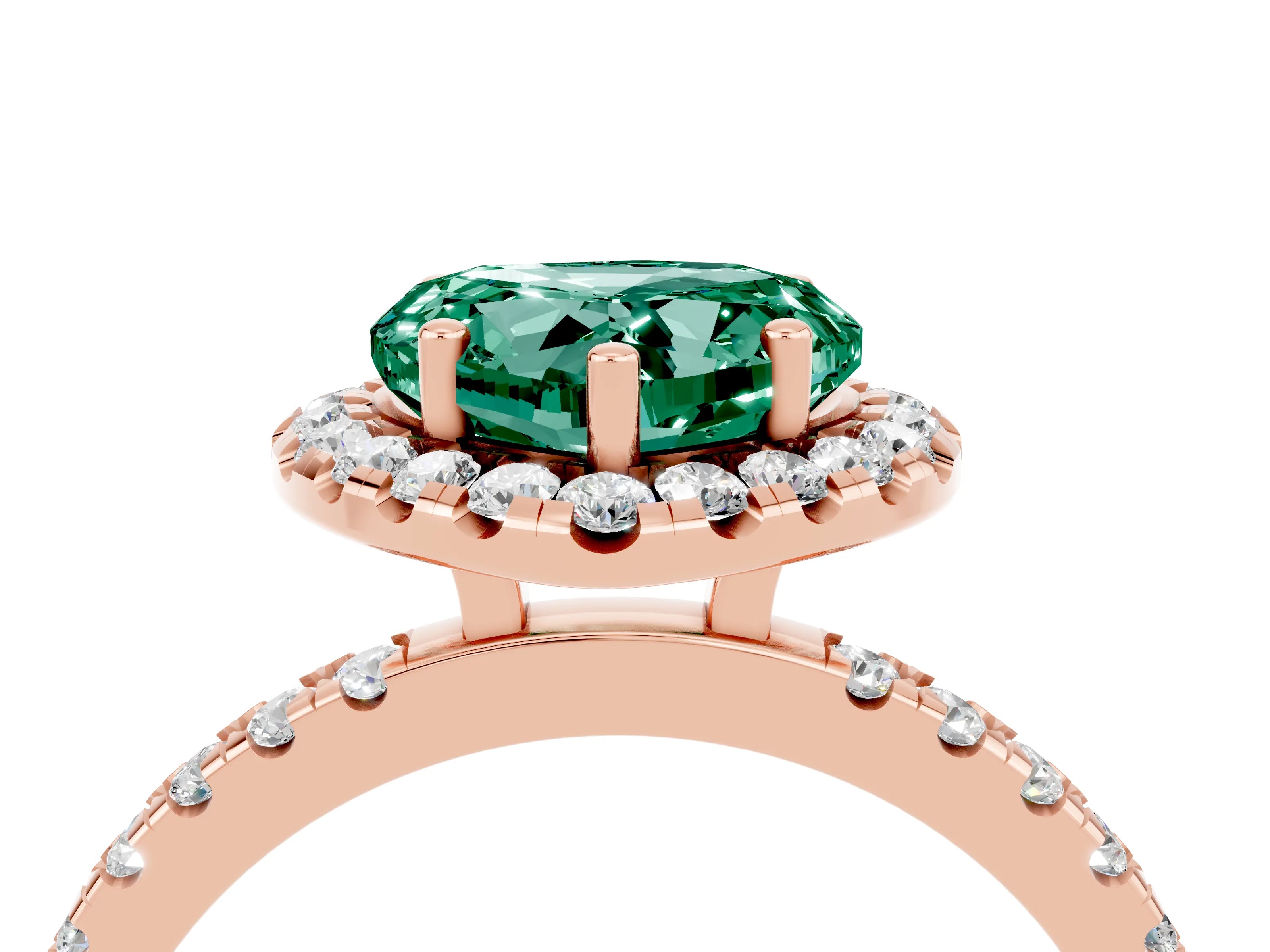 Rose gold Heart Cut Halo Diamond Pave Band with Prong Setting_4