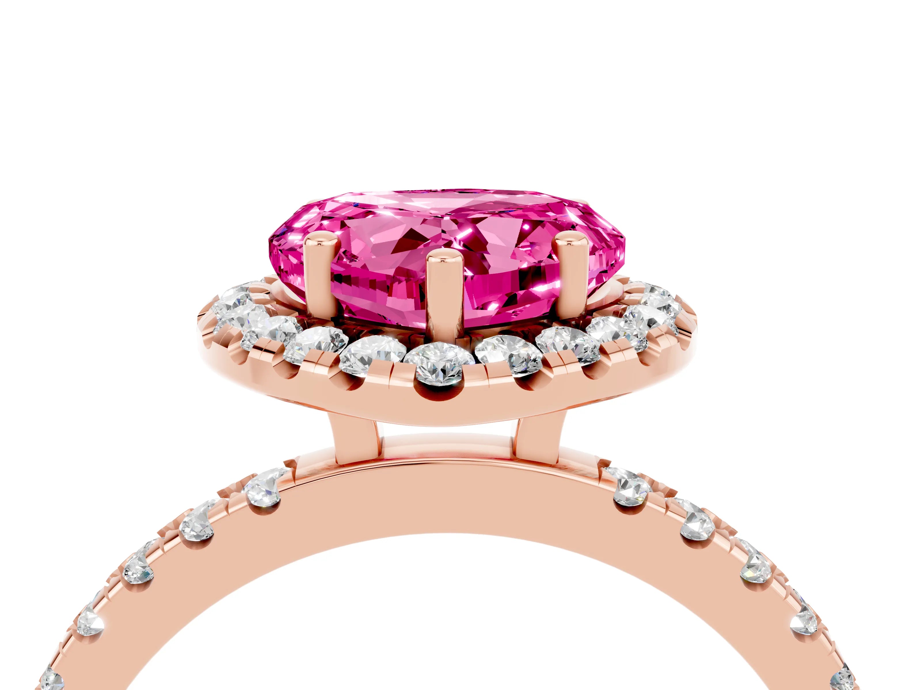 Rose gold Heart Cut Halo Diamond Pave Band with Prong Setting_4
