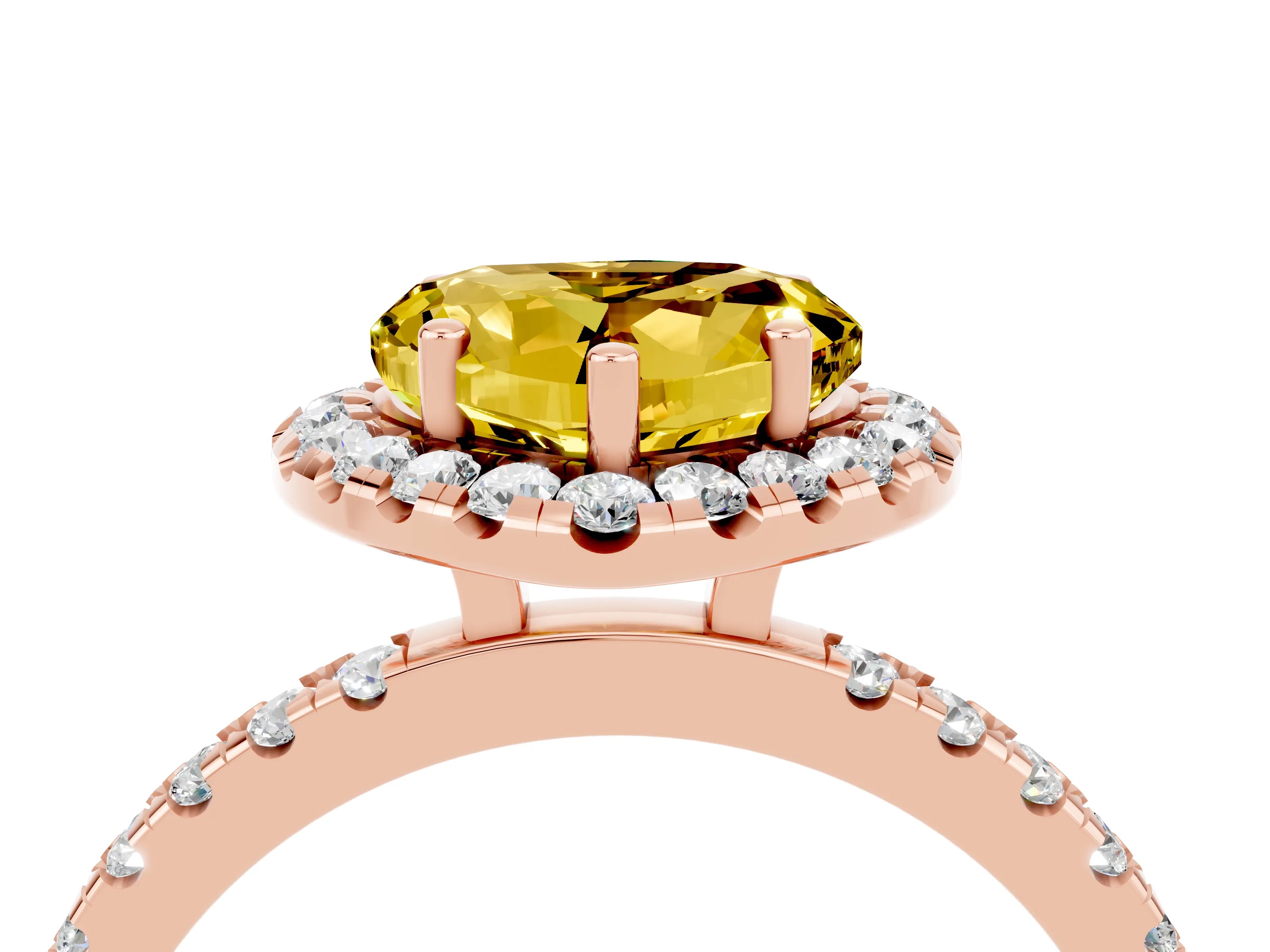 Rose gold Heart Cut Halo Diamond Pave Band with Prong Setting_4