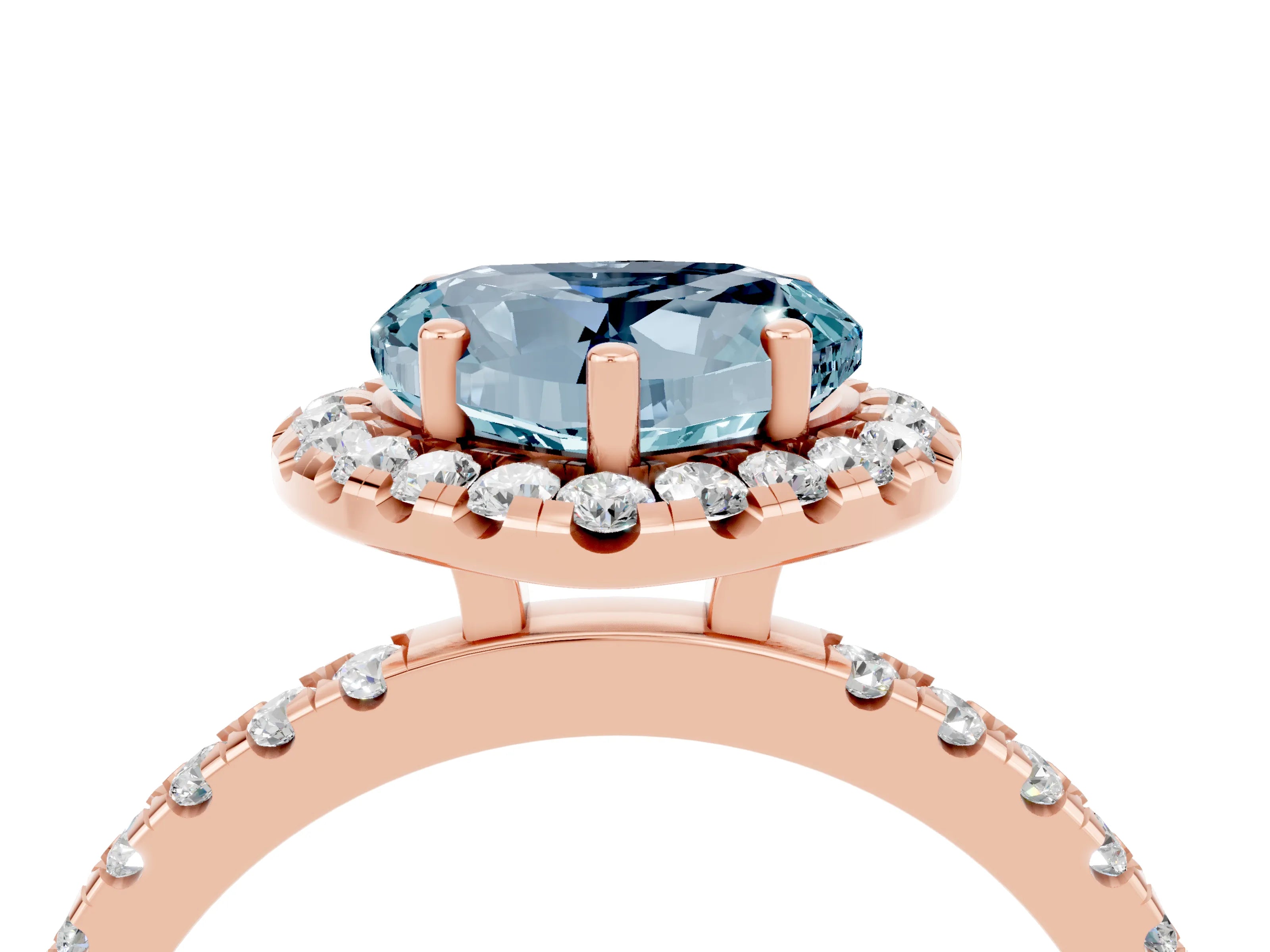 Rose gold Heart Cut Halo Diamond Pave Band with Prong Setting_4