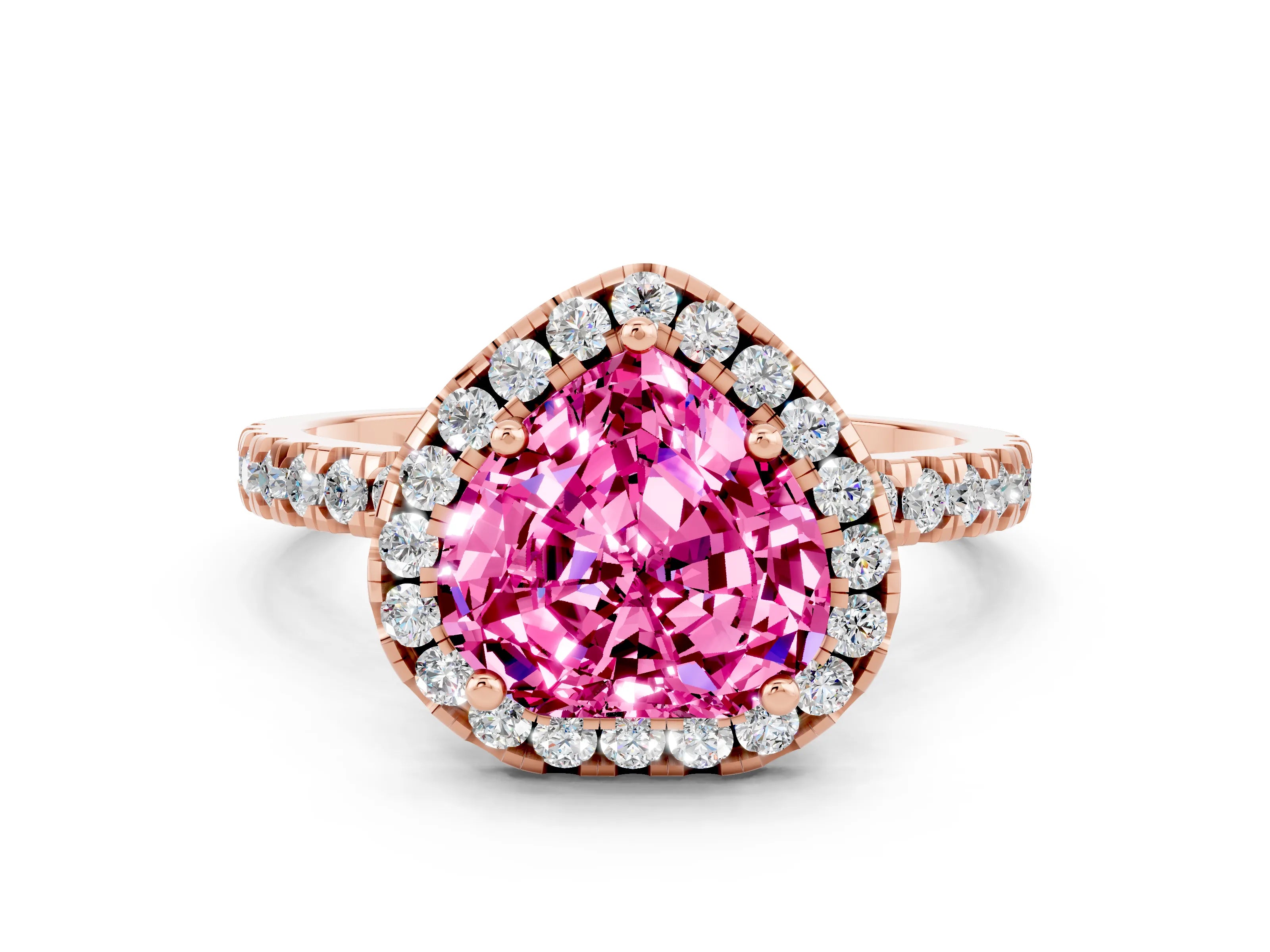 Rose gold Heart Cut Halo Diamond Pave Band with Prong Setting