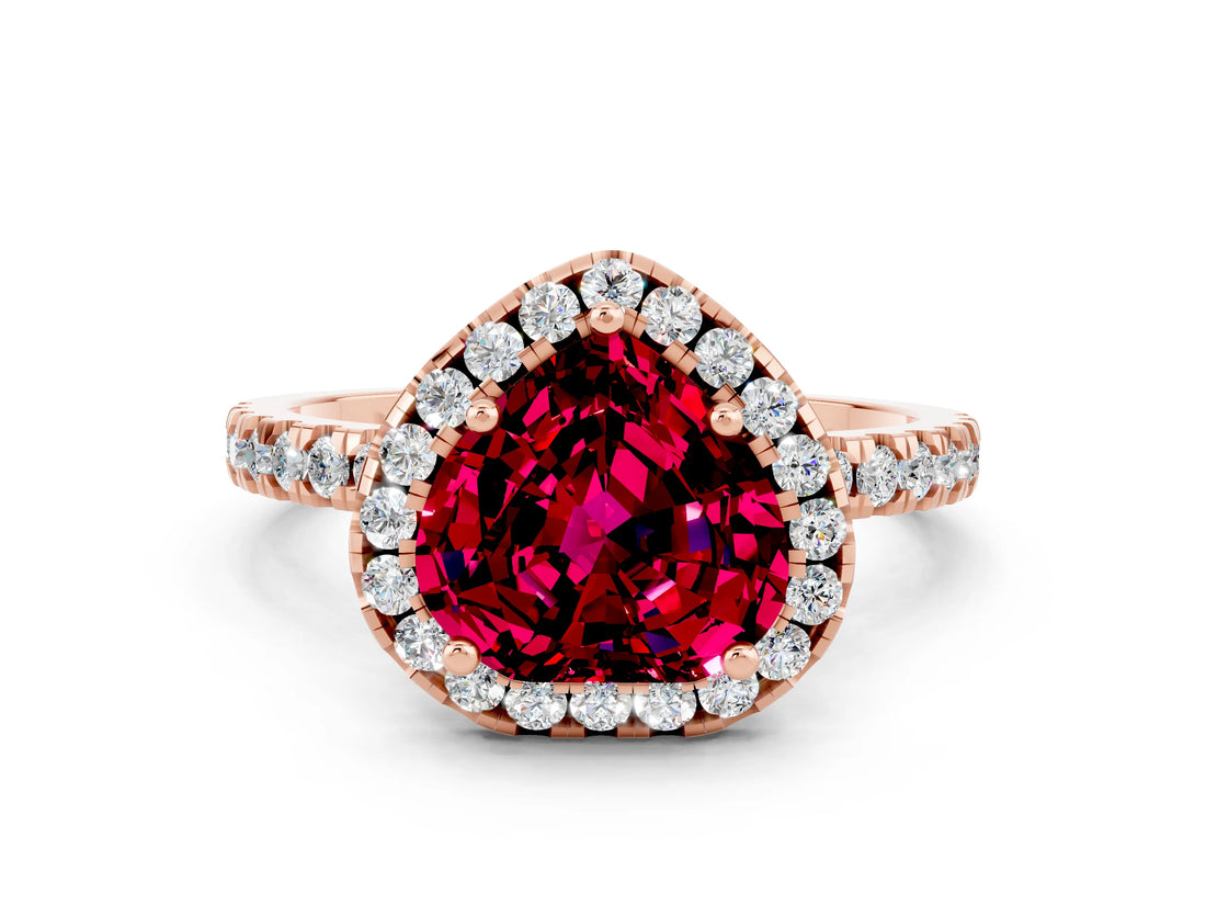 Rose gold Heart Cut Halo Diamond Pave Band with Prong Setting