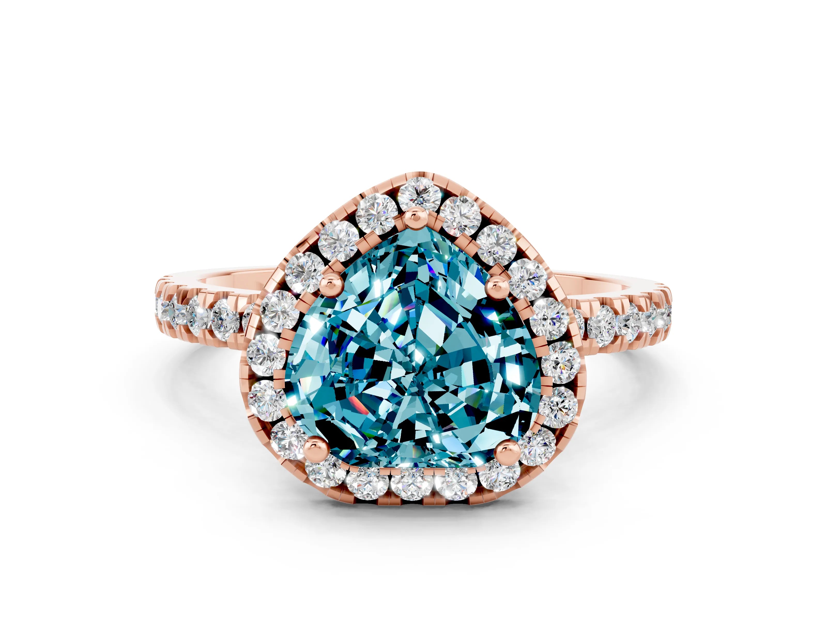 Rose gold Heart Cut Halo Diamond Pave Band with Prong Setting