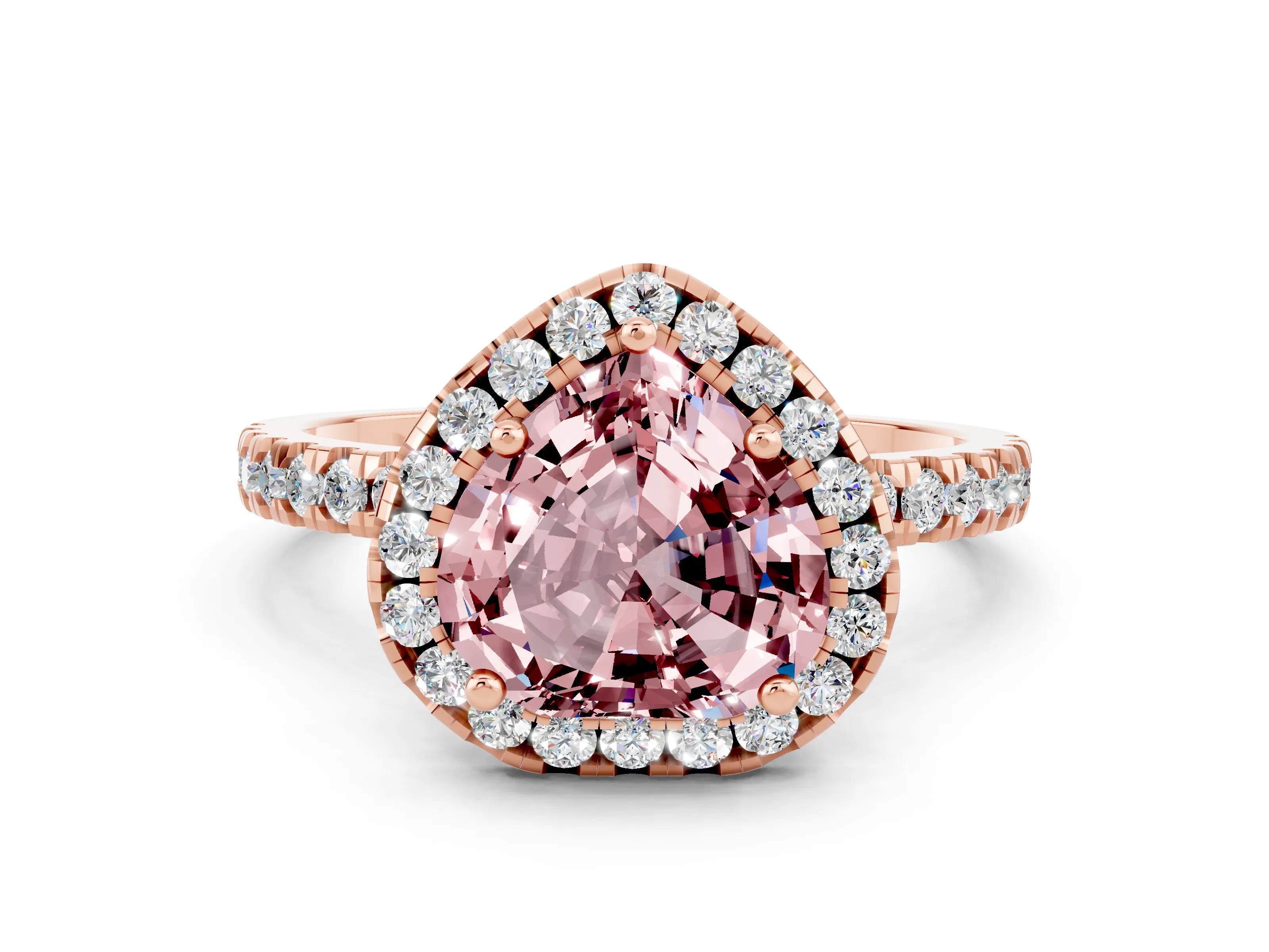Rose gold Heart Cut Halo Diamond Pave Band with Prong Setting