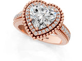 Rose gold Heart Cut Halo Diamond Ring with Beaded Split Shank and Four-Prong Setting_10