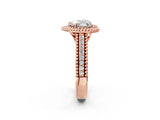 Rose gold Heart Cut Halo Diamond Ring with Beaded Split Shank and Four-Prong Setting_11