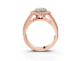 Rose gold Heart Cut Halo Diamond Ring with Beaded Split Shank and Four-Prong Setting_12
