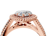 Rose gold Heart Cut Halo Diamond Ring with Beaded Split Shank and Four-Prong Setting_13