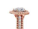 Rose gold Heart Cut Halo Diamond Ring with Beaded Split Shank and Four-Prong Setting_14