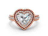 Rose gold Heart Cut Halo Diamond Ring with Beaded Split Shank and Four-Prong Setting_9