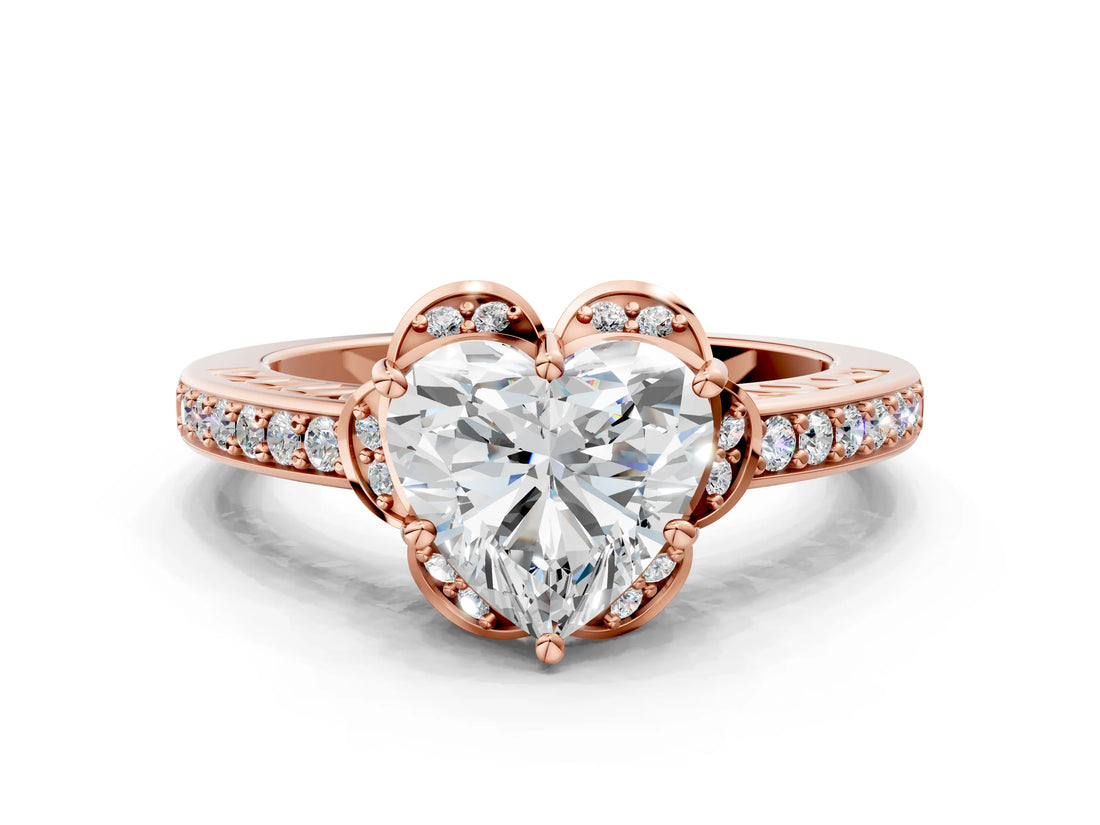 Rose gold Heart Cut Halo Diamond Ring with Channel Set Band and Four-Prong Setting_53