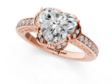 Rose gold Heart Cut Halo Diamond Ring with Channel Set Band and Four-Prong Setting_54