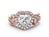 Rose gold Heart Cut Halo Diamond Ring with Milgrain and Bezel Accents on a Split Shank Band_15