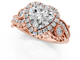 Rose gold Heart Cut Halo Diamond Ring with Milgrain and Bezel Accents on a Split Shank Band_16