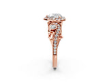 Rose gold Heart Cut Halo Diamond Ring with Milgrain and Bezel Accents on a Split Shank Band_17