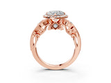 Rose gold Heart Cut Halo Diamond Ring with Milgrain and Bezel Accents on a Split Shank Band_18