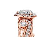 Rose gold Heart Cut Halo Diamond Ring with Milgrain and Bezel Accents on a Split Shank Band_20