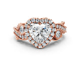 Rose gold Heart Cut Halo Diamond Ring with Milgrain and Bezel Accents on a Split Shank Band_27