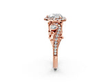 Rose gold Heart Cut Halo Diamond Ring with Milgrain and Bezel Accents on a Split Shank Band_29