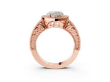 Rose gold Heart Cut Halo Diamond Ring with Pavé Band and Four-Prong Setting_68