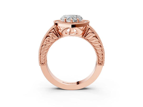 Rose gold Heart Cut Halo Diamond Ring with Pavé Band and Four-Prong Setting