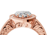 Rose gold Heart Cut Halo Diamond Ring with Pavé Band and Four-Prong Setting_69
