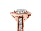 Rose gold Heart Cut Halo Diamond Ring with Pavé Band and Four-Prong Setting_70