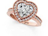 Rose gold Heart Cut Halo Diamond Ring with Pavé Band and Milgrain Prong Setting_33