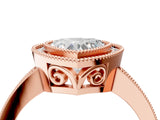 Rose gold Heart Cut Halo Diamond Ring with Pavé Band and Milgrain Prong Setting_36