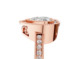 Rose gold Heart Cut Halo Diamond Ring with Pavé Band and Milgrain Prong Setting_37