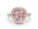 Rose gold Heart Cut Halo Diamond Ring with Pavé Band and Three-Prong Setting