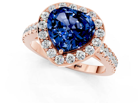 Rose gold Heart Cut Halo Diamond Ring with Pavé Band and Three-Prong Setting_1