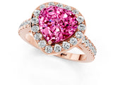 Rose gold Heart Cut Halo Diamond Ring with Pavé Band and Three-Prong Setting_1