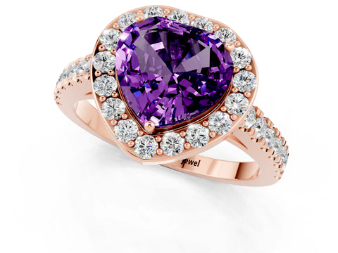 Rose gold Heart Cut Halo Diamond Ring with Pavé Band and Three-Prong Setting_1