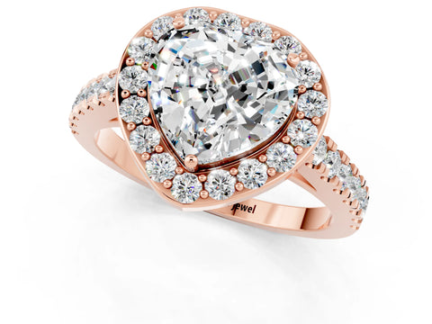 Rose gold Heart Cut Halo Diamond Ring with Pavé Band and Three-Prong Setting_1