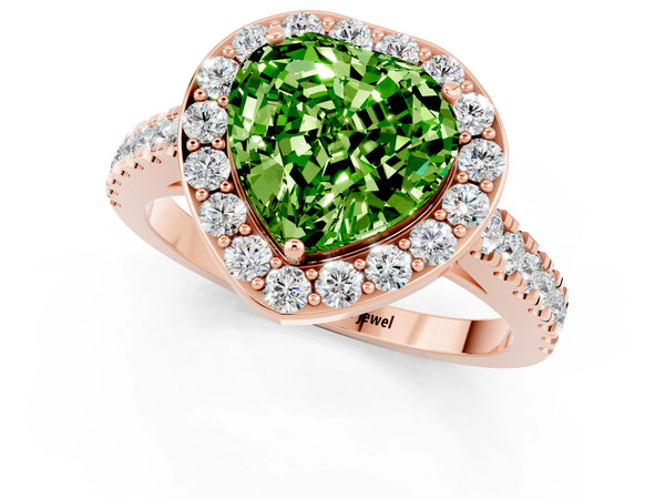 Rose gold Heart Cut Halo Diamond Ring with Pavé Band and Three-Prong Setting