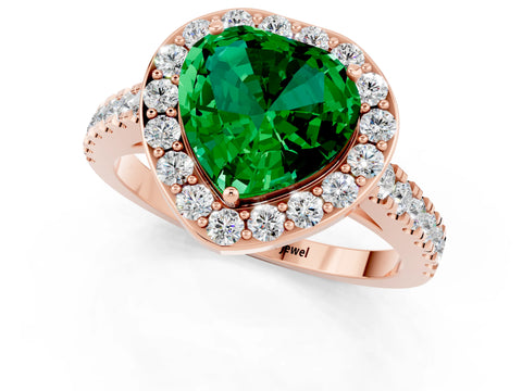 Rose gold Heart Cut Halo Diamond Ring with Pavé Band and Three-Prong Setting_1