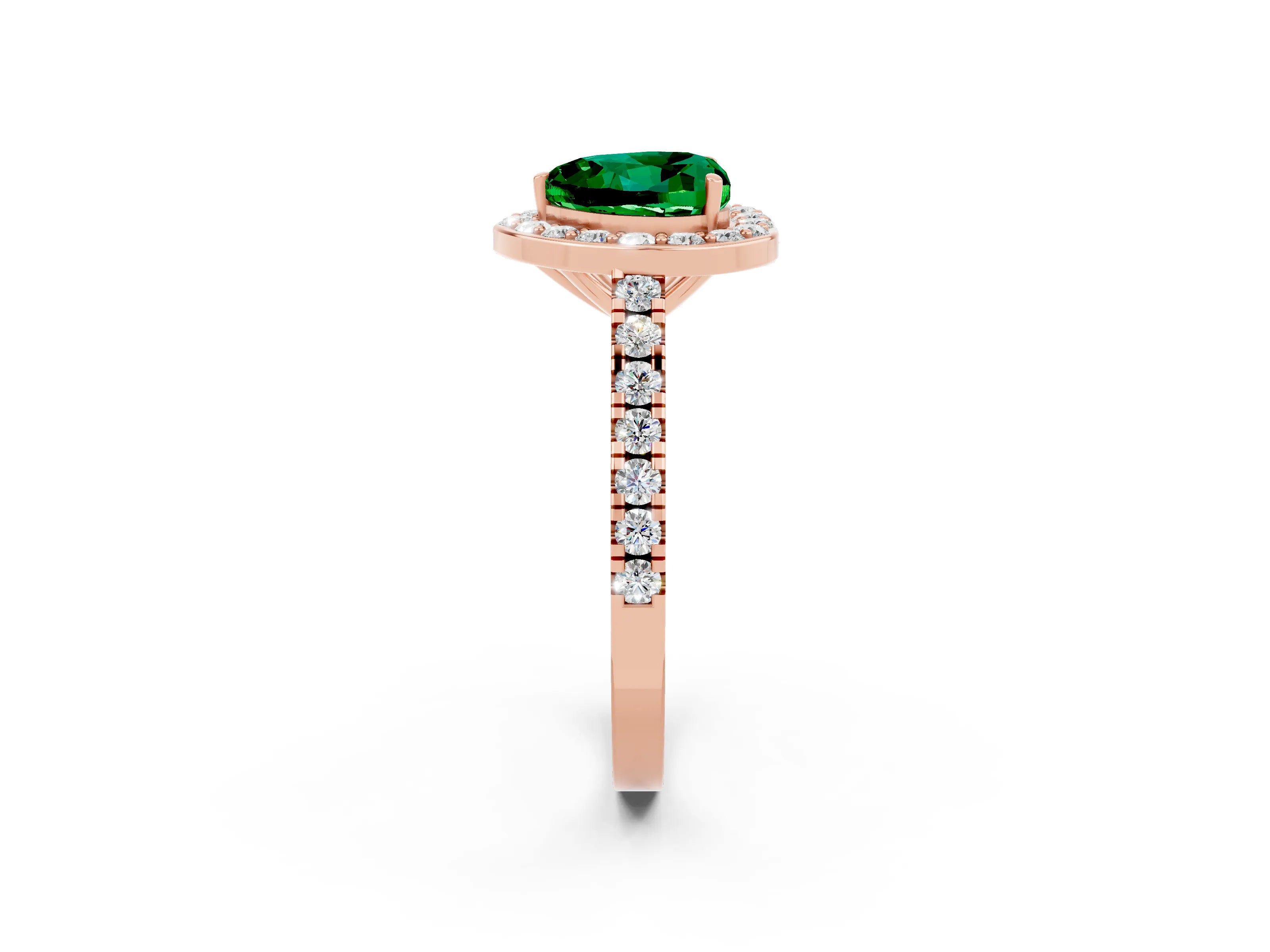 Rose gold Heart Cut Halo Diamond Ring with Pavé Band and Three-Prong Setting_2