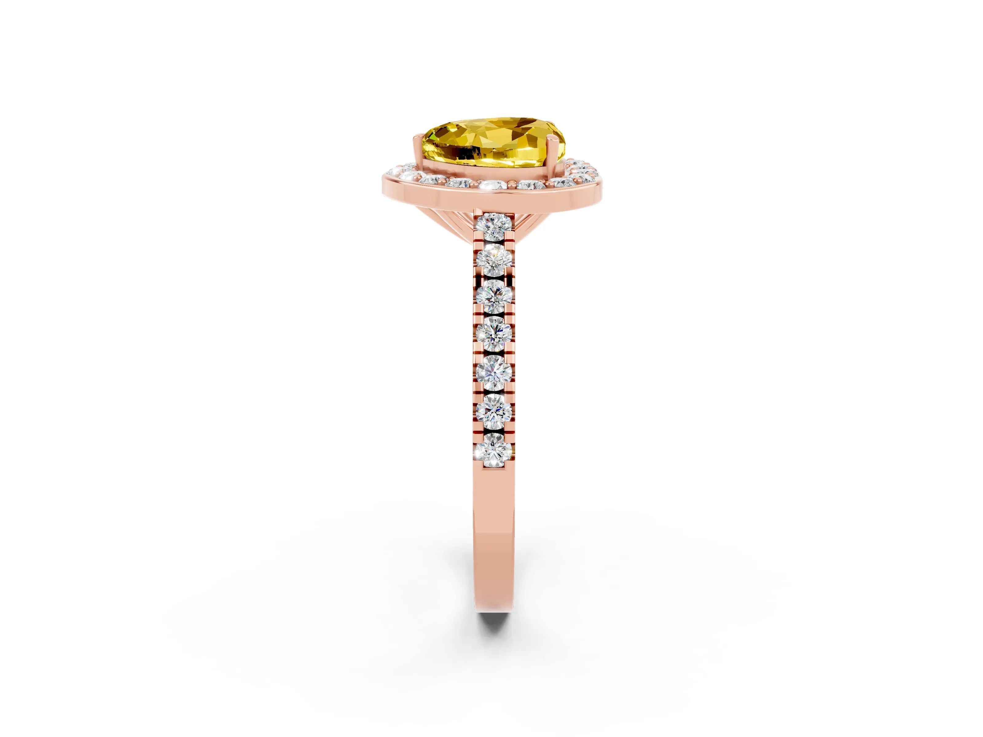 Rose gold Heart Cut Halo Diamond Ring with Pavé Band and Three-Prong Setting_2