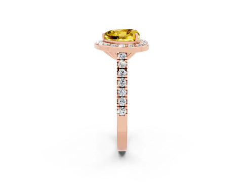 Rose gold Heart Cut Halo Diamond Ring with Pavé Band and Three-Prong Setting_2