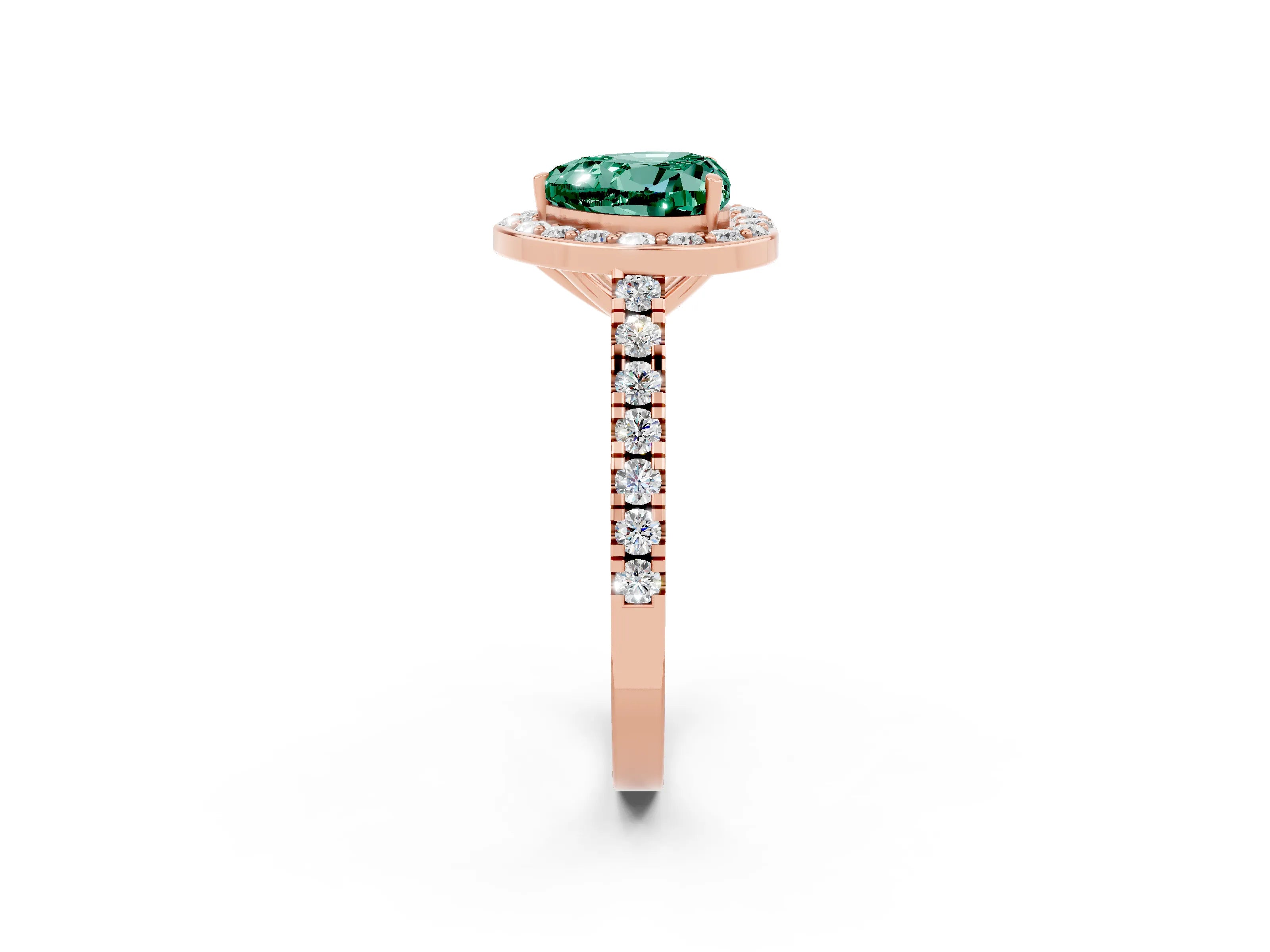 Rose gold Heart Cut Halo Diamond Ring with Pavé Band and Three-Prong Setting_2