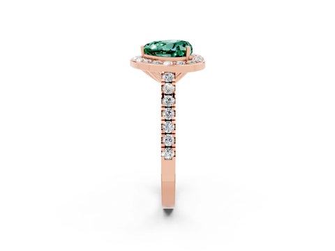 Rose gold Heart Cut Halo Diamond Ring with Pavé Band and Three-Prong Setting_2