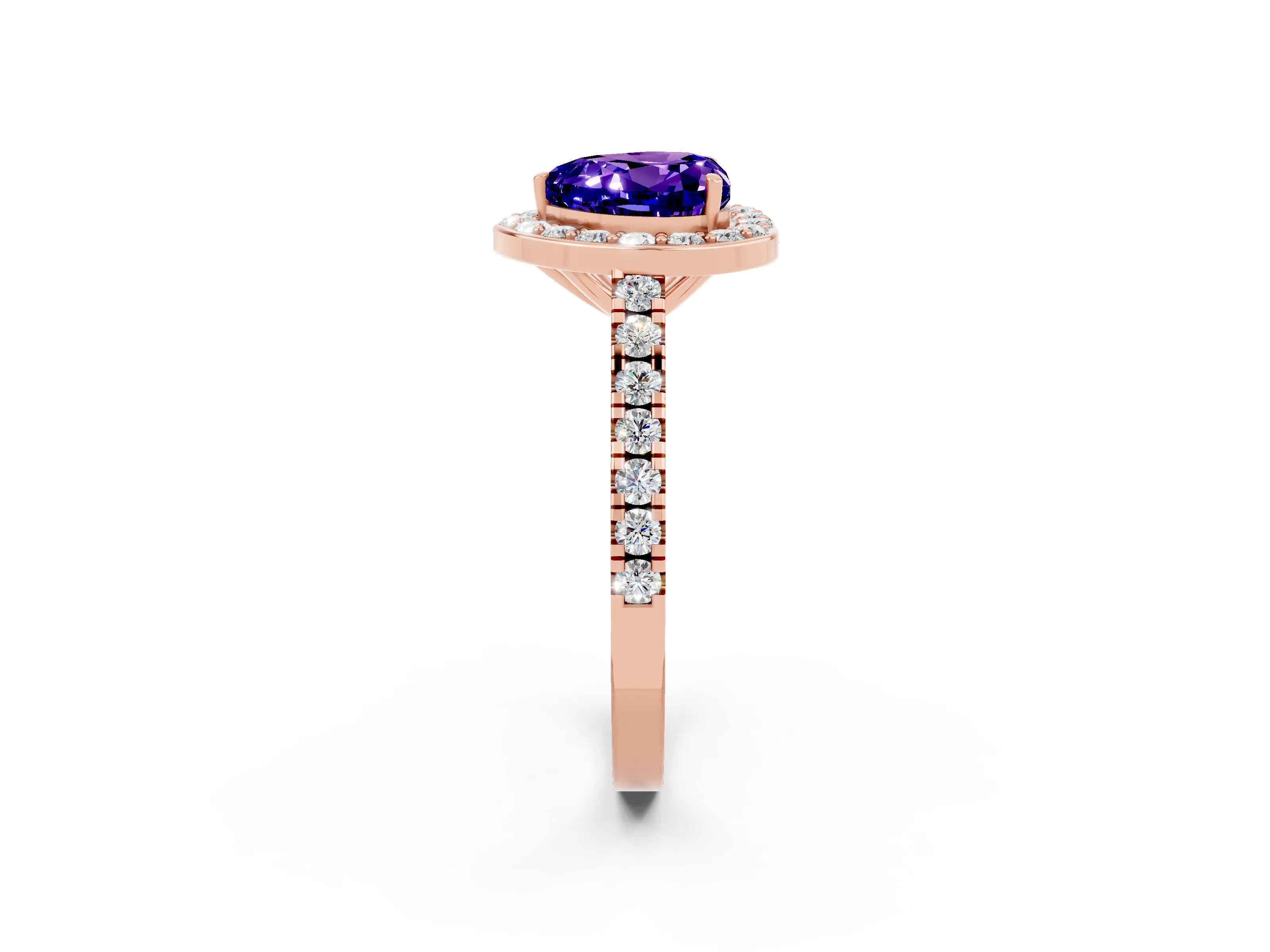 Rose gold Heart Cut Halo Diamond Ring with Pavé Band and Three-Prong Setting_2