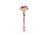 Rose gold Heart Cut Halo Diamond Ring with Pavé Band and Three-Prong Setting_2