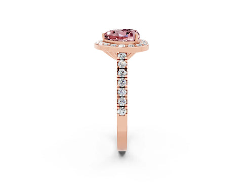 Rose gold Heart Cut Halo Diamond Ring with Pavé Band and Three-Prong Setting_2