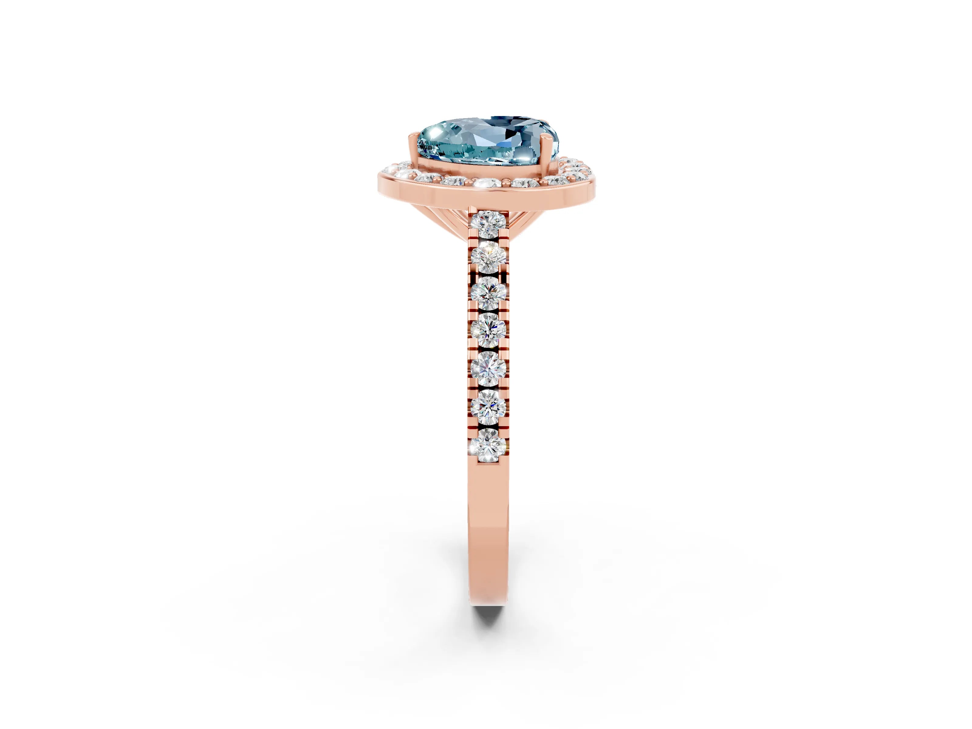 Rose gold Heart Cut Halo Diamond Ring with Pavé Band and Three-Prong Setting_2