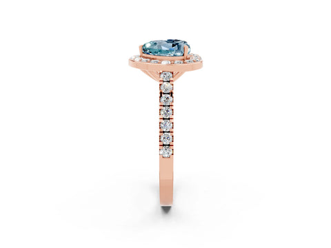 Rose gold Heart Cut Halo Diamond Ring with Pavé Band and Three-Prong Setting_2