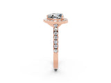 Rose gold Heart Cut Halo Diamond Ring with Pavé Band and Three-Prong Setting_2
