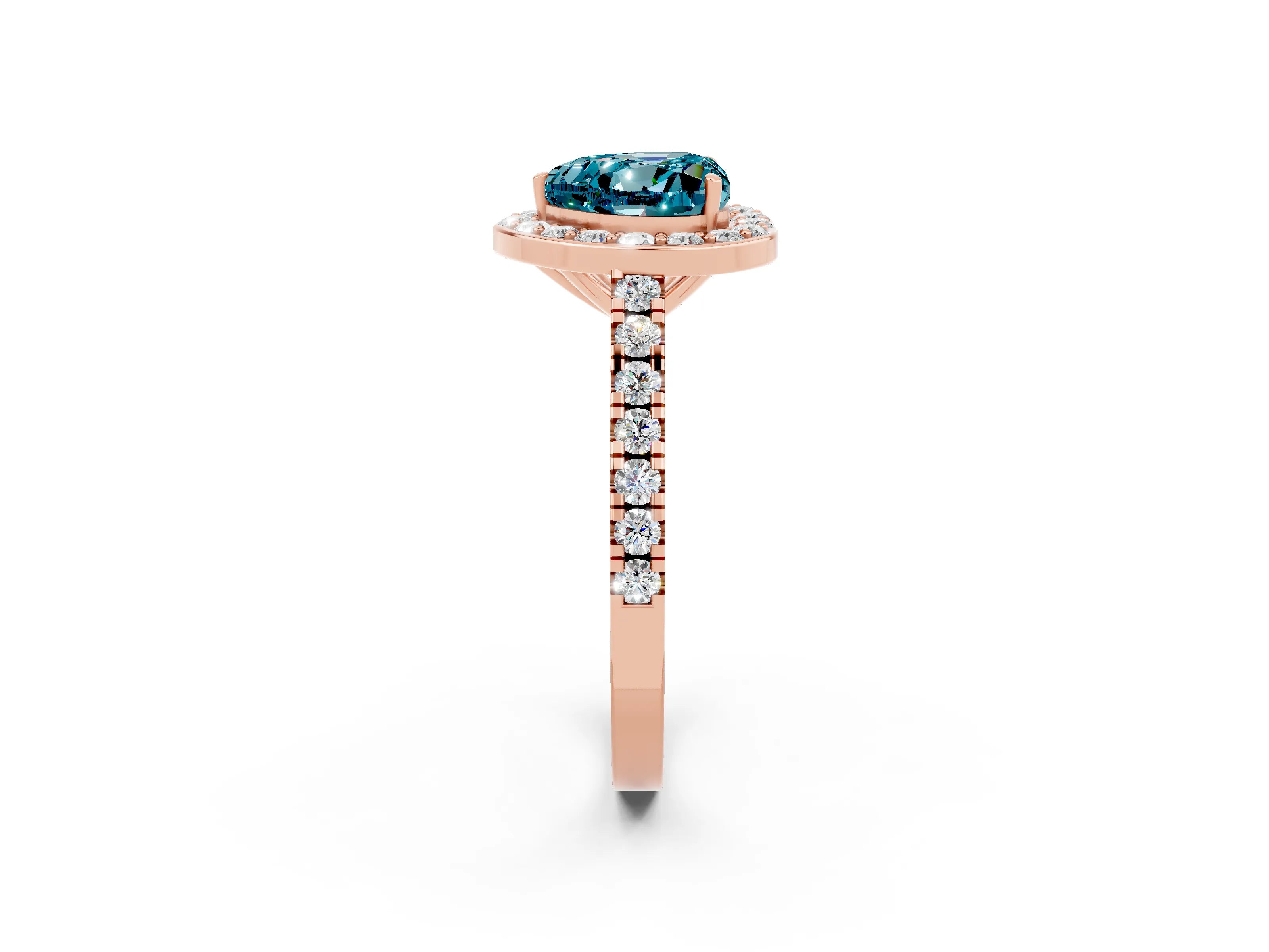 Rose gold Heart Cut Halo Diamond Ring with Pavé Band and Three-Prong Setting_2